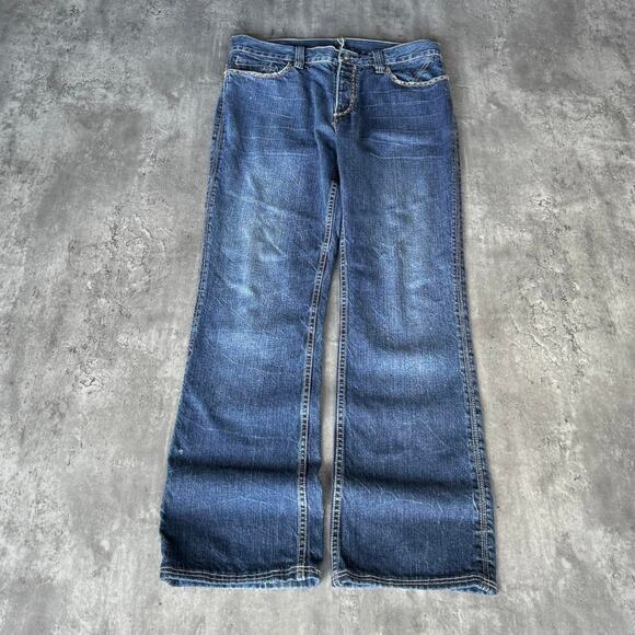 Vintage Y2K Antik Denim Embroidered Boot Cut Graphic Denim Jeans - Picture 2 of 5